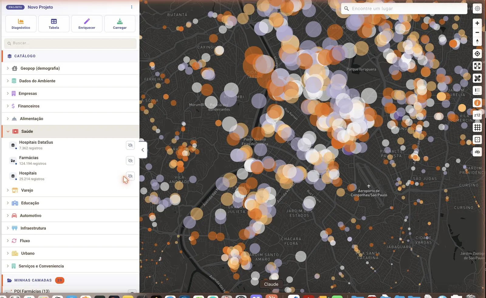 NetTool Pro: bolhas proporcionais no mapa