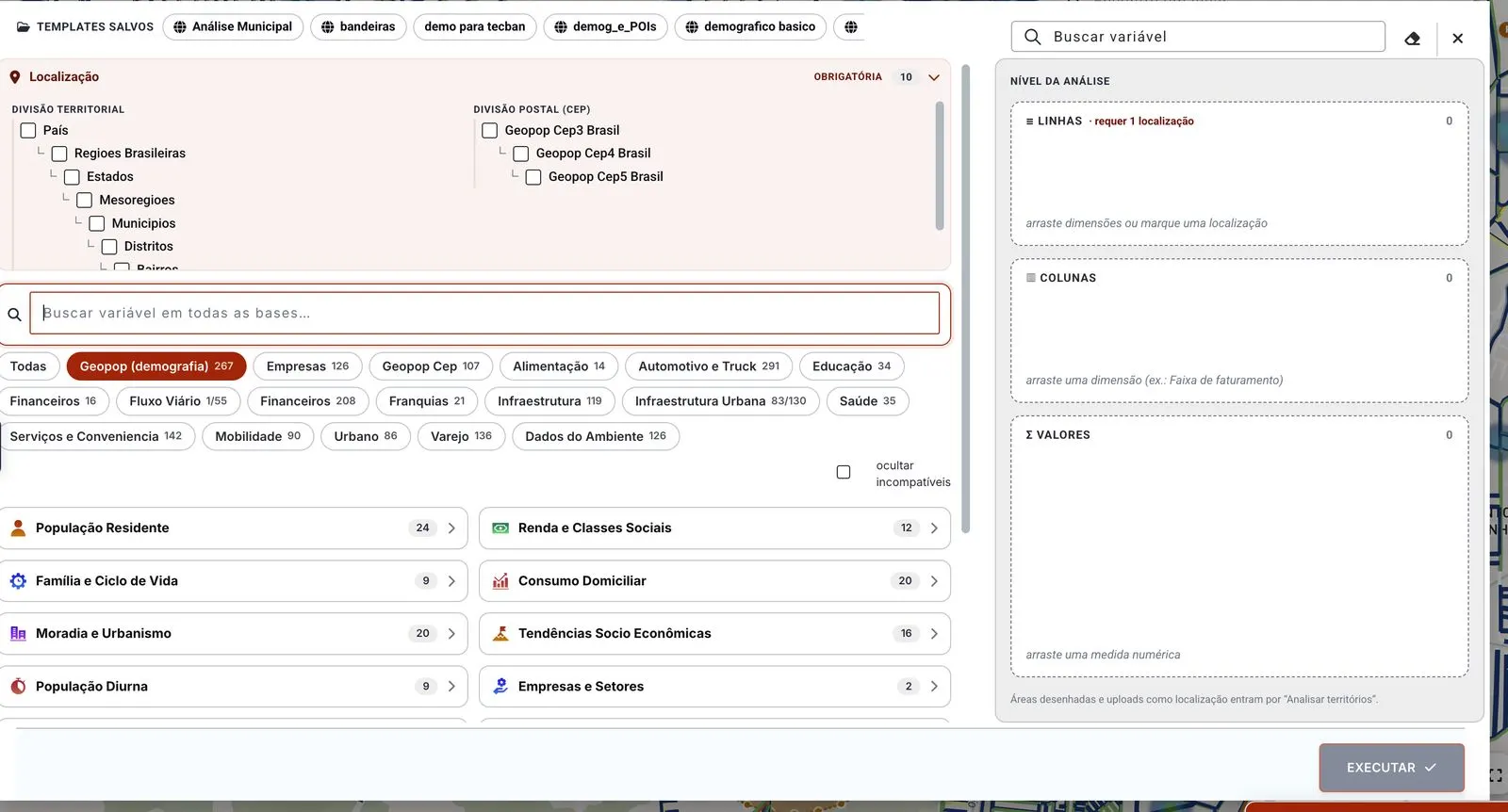 NetTool Pro: montagem de tabela com o catálogo de variáveis